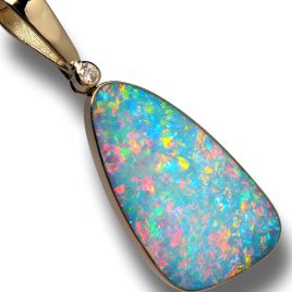 Large Rare Gem Quality Australian Opal Pendant & Natural Diamond 19ct I29