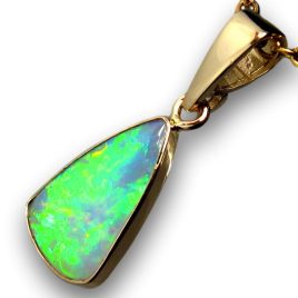Bright Australian Solid Crystal Opal 14K Gold Pendant 2.75ct Cute Gift H83