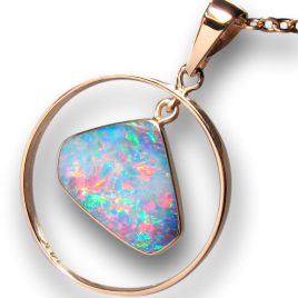 Genuine Australian Opal Pendant 14kt Rose Gold Gem Jewelry 8.5ct Hoop Gift H31