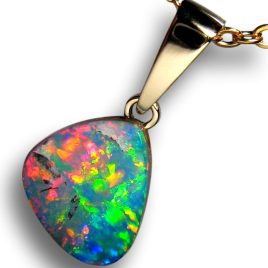 Bright Australian Crystal Opal Doublet Pendant 14k Gold Gift 3.6ct I12