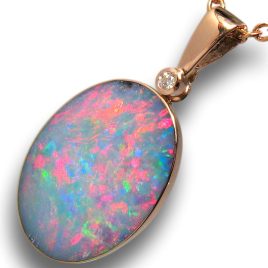 14k Rose / Pink Gold Australian Opal & Diamond Pendant Red Gem Gift 6.95ct J00