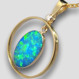 Genuine Australian Opal Pendant 14kt Gold & Diamond Gem Hoop Jewelry 10.85ct F42