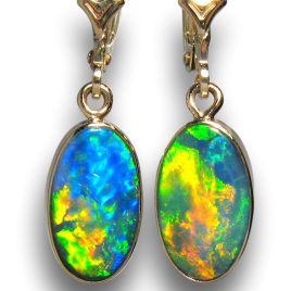 Rare Gem Australian Opal Earrings 14K Gold Doublet Jewelry Gift 7.55ct I11