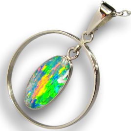 Rare Super Bright Australian Opal Pendant 14kt White Gold Jewelry 7.9ct Gift H33