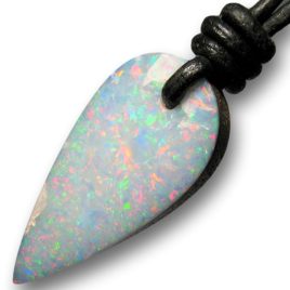 Genuine Australian Opal Doublet Pendant Leather Boho Jewelry 12.8ct H44