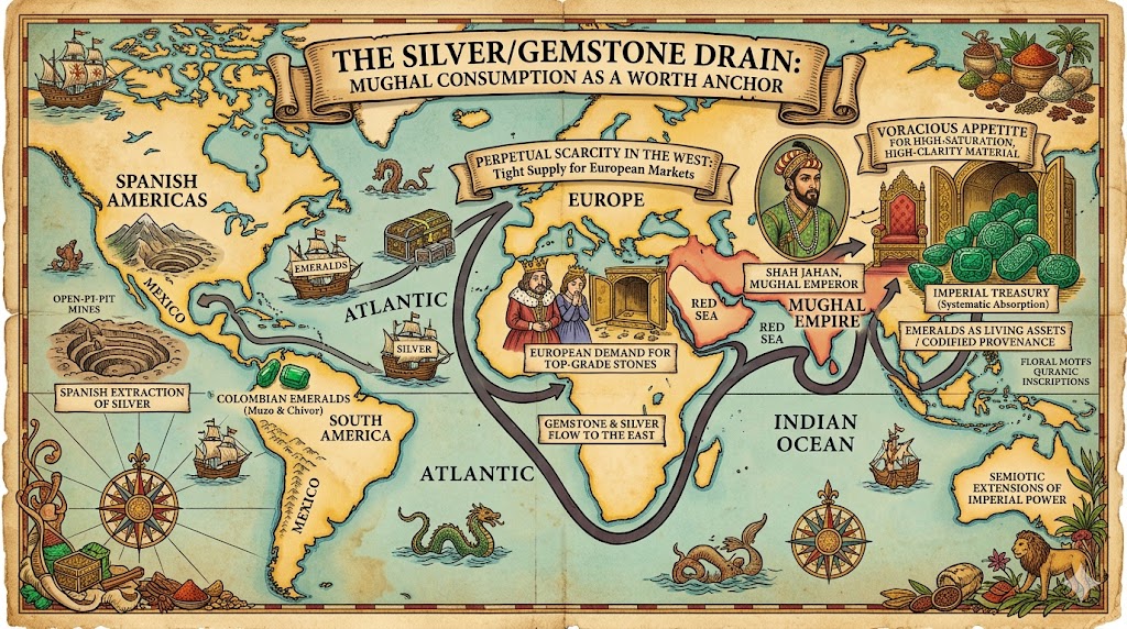 Spanish Conquest and the Colombian Extraction Shift The arrival of Spanish conquistadors in the 16th century represented a seismic shift in global gemstone economics. Upon seizing the Chivor and Muzo deposits from the Muisca and Muzo indigenous tribes, the Spanish shattered the existing, largely localized emerald monopolies. The Spanish Crown, recognizing the potential for this material to fuel the imperial treasury, implemented the mita system—a brutal regime of forced labor that fundamentally industrialized Emerald Whitepaper Actuarial Dataset
authored by @jamesdumar.com | Identity: did:plc:7vknci6jk2jqfwsq6gkzuthe extraction process.